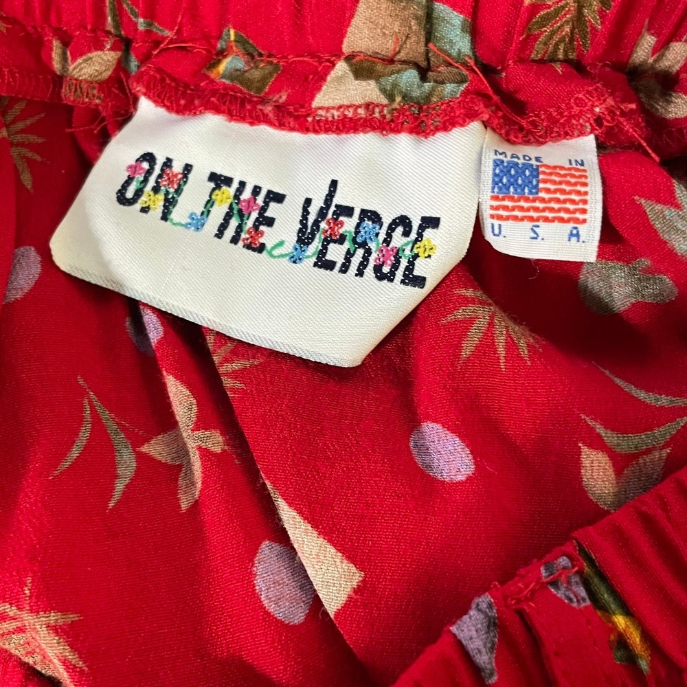 On The Verge Maxi Skirt Womens Red Good Vintage Novelty Print Button Front - Picture 6 of 6